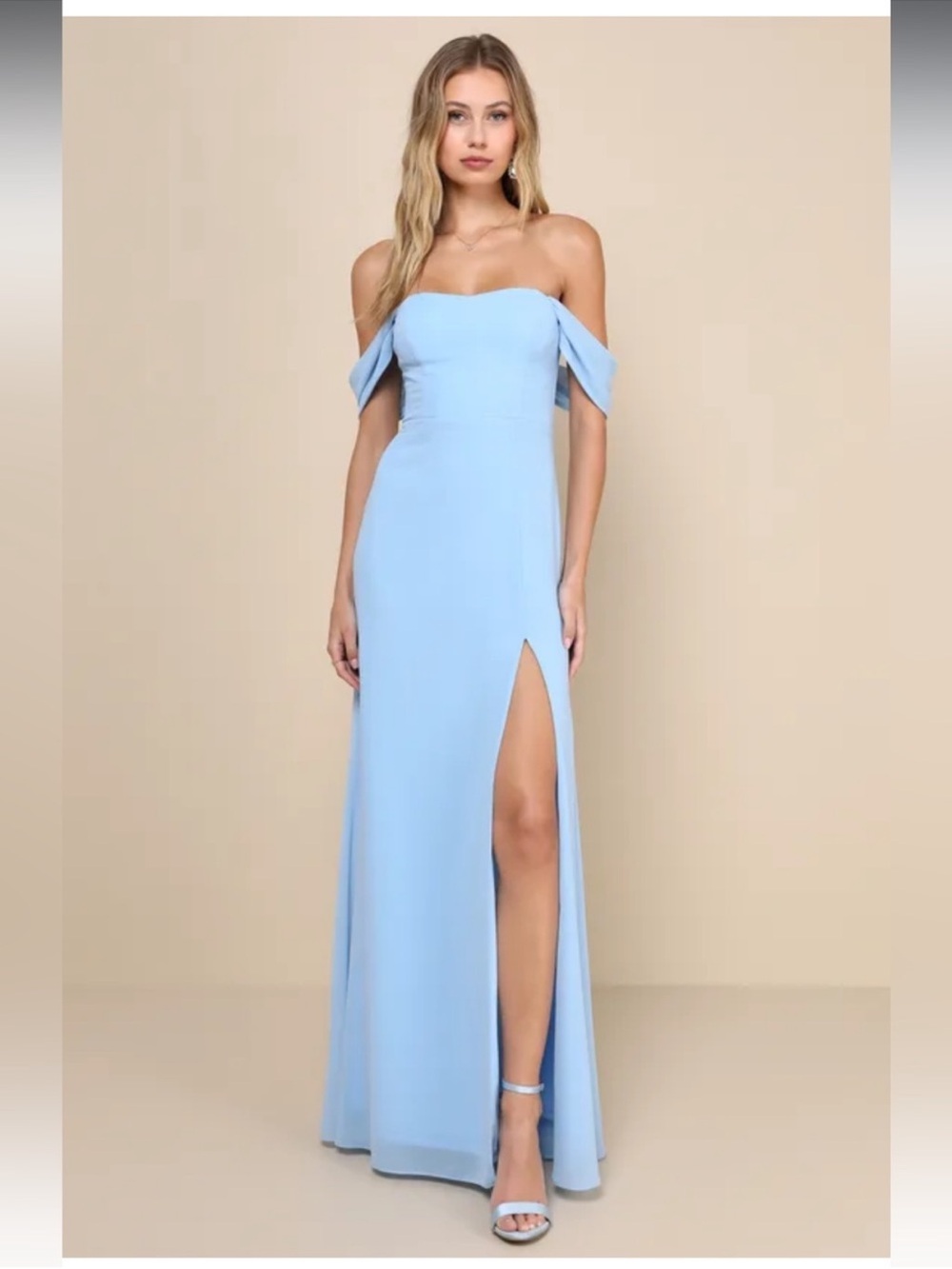 NWT-Magical Magnetism Light Blue Off-the-Shoulder Maxi Dress